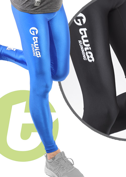 TWIOO Lauftights Laufhose blau schwarz Lycra glänzend